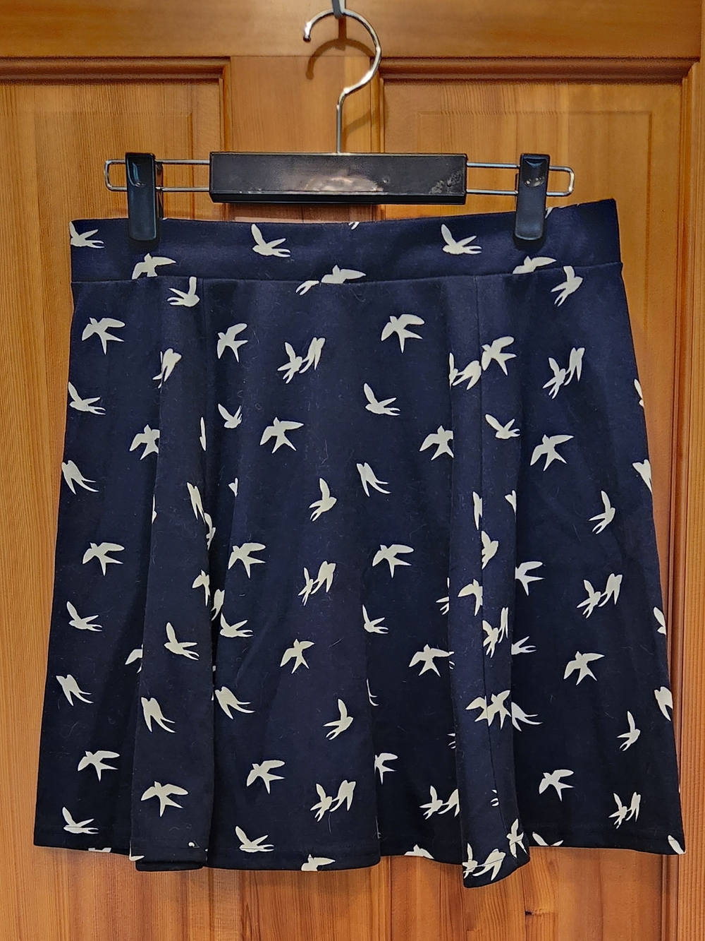 H&M Navy and White Bird Print Skater Skirt